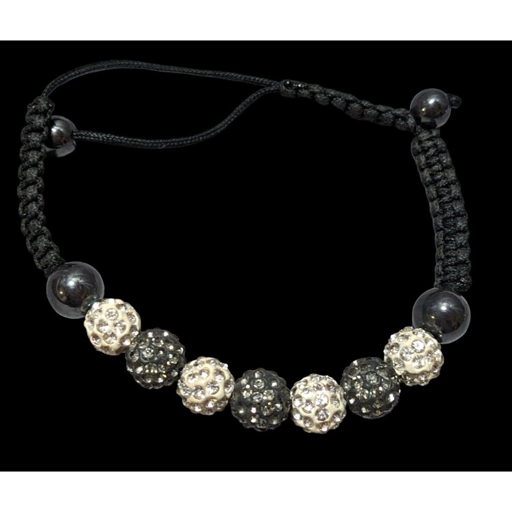 Rhinestone Hematite Beaded Macrame Bracelet